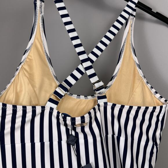 New Cabana Life x Talbots Swimsuit Women's Size L Navy White Stripes UV - Picture 4 of 6